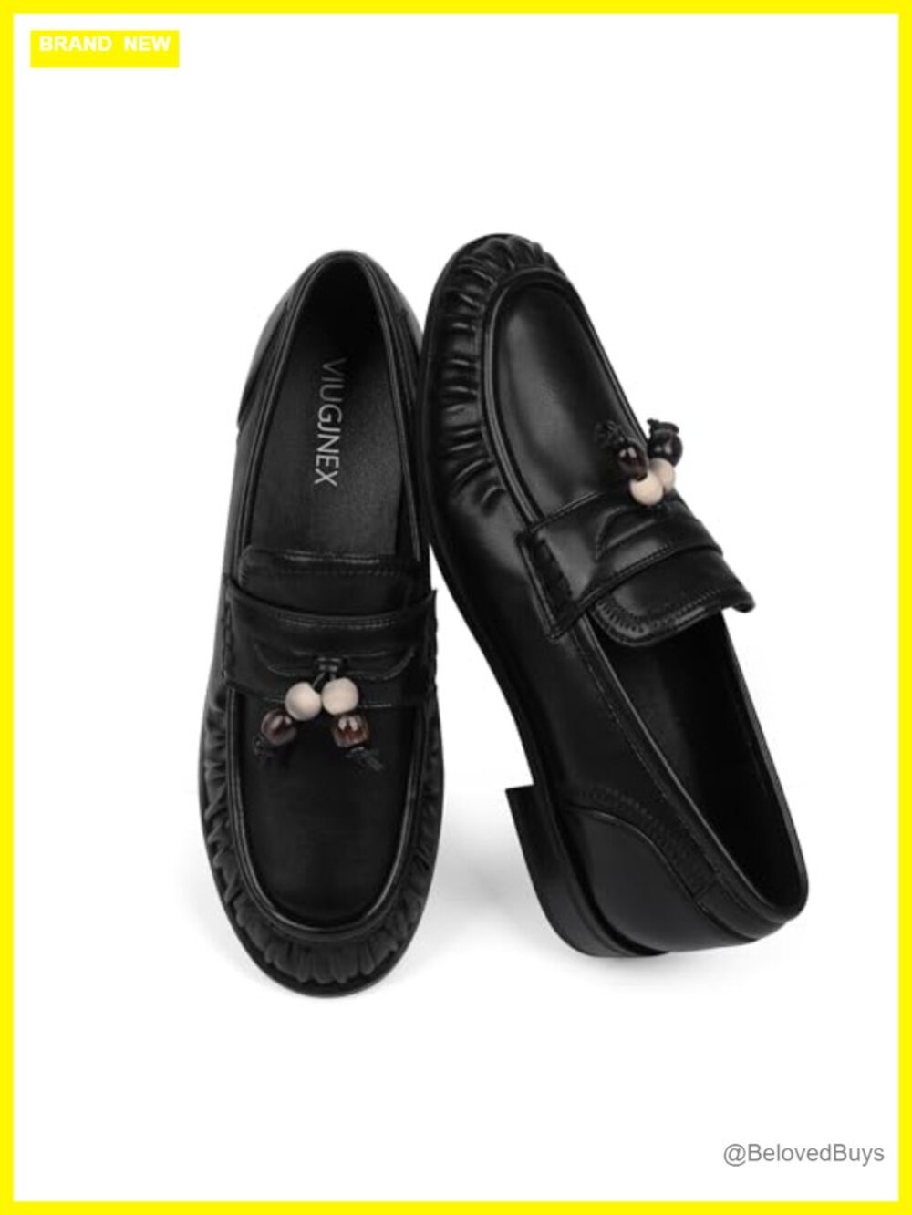 Women's Faux Leather Ruched Toe Loafers Slip-On Comfort Flats with Beaded